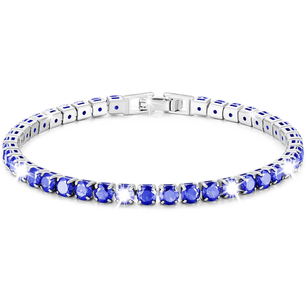 S925 Sterling Silver Plated Tennis Bracelets for Women Girls CZ September Birthstone Bracelets with Blue Sapphire Birthday Easter Basket Stuffers Jewelry Gifts Teen Her Adult Kids Age Ideas
