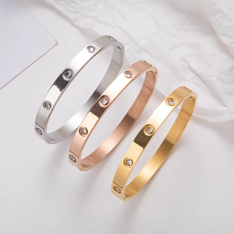 Stainless Steel Bracelets on Hand 6Mm 4Mm Bangles for Women Jewelry Lady Girl Women'S Fashion Rhinestone Titanium Designer Gifts