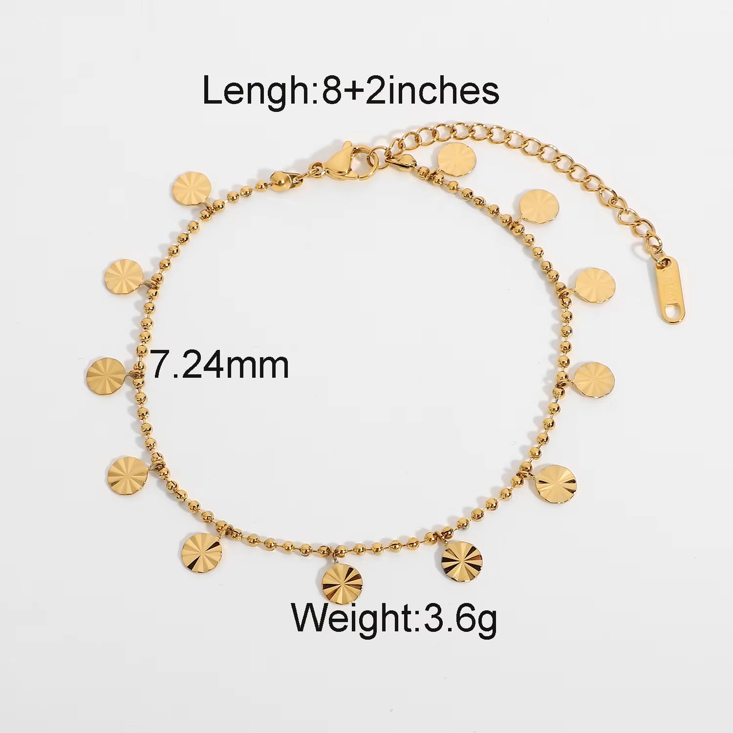 18K Gold Plated Stainless Steel Anklets for Women Bead Chain Petal Disc Pendant Anklet Foot Jewelry