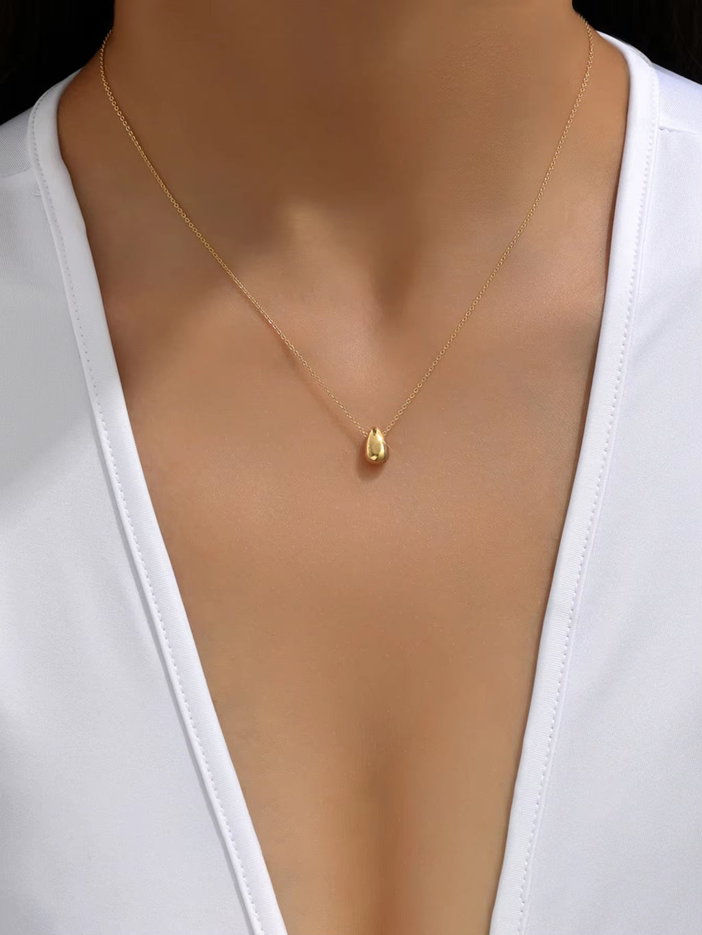 1Pc Minimalist Style Niche Design Water Drop Beaded Stainless Steel 18K Gold Plated Necklace for Women Stacking Necklace Summer