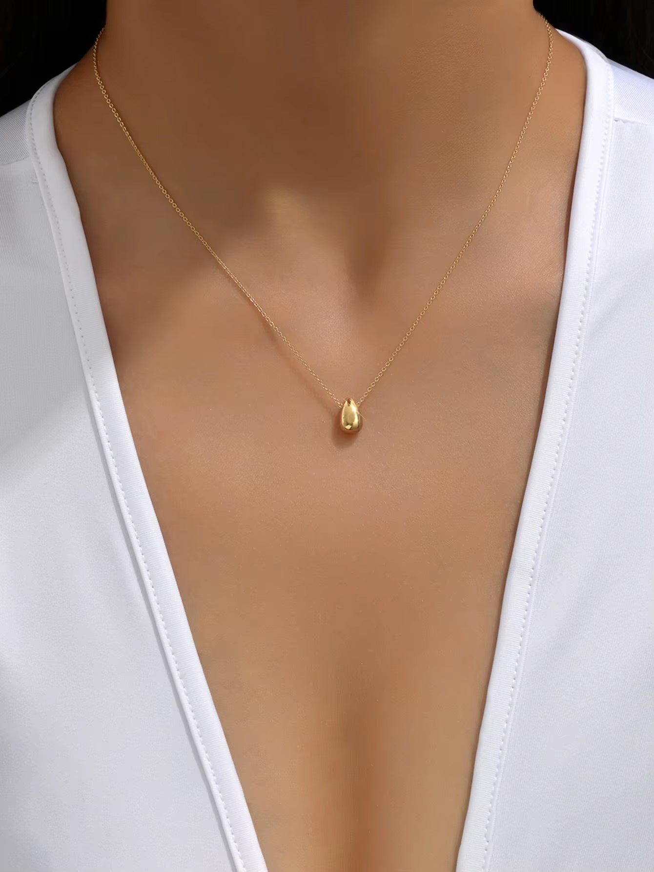 1Pc Minimalist Style Niche Design Water Drop Beaded Stainless Steel 18K Gold Plated Necklace for Women Stacking Necklace Summer